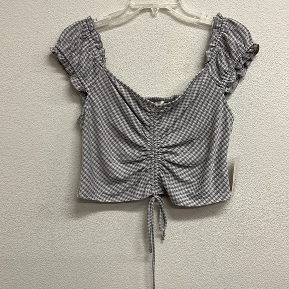 Urban Romantics Gingham Check Rushed Front Crop Top M - Picture 6 of 15